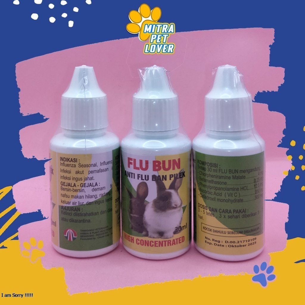 OBAT FLU KELINCI - FLUBUN KELIINCI DROP 30ML - MENGOBATI INFLUENZA RABBIT BERSIN INFEKSI PERNAFASAN DEMAM RADANG MURAH ASLI GARANSI KUALITAS ORIGINAL - PET ANIMAL HEALTHCARE &amp; VETERINARY TAMASINDO OBAT KESEHATAN &amp;  VITAMIN TERNAK HEWAN  MITRAPETLOVER
