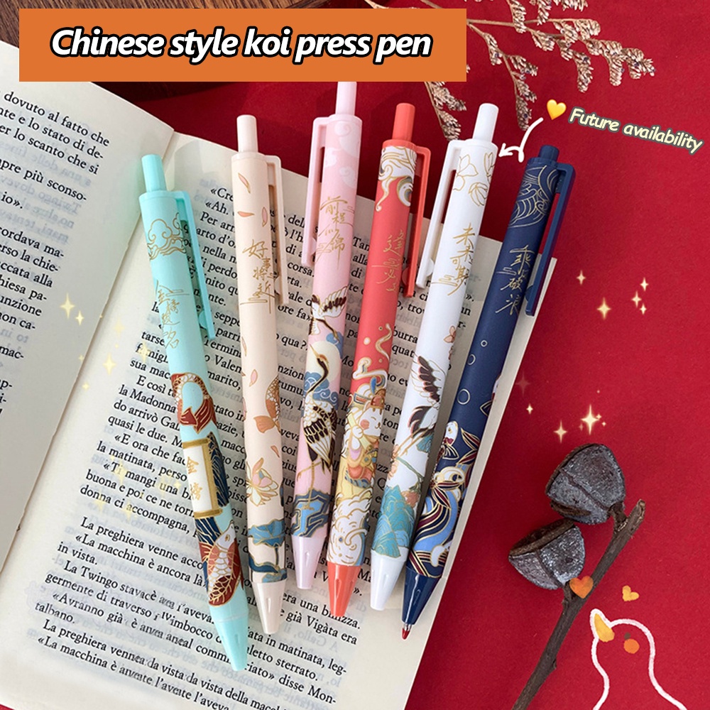 1/6pcs Gaya Cina Retro Push Core Neutral Pen 0.5mm Hitam Refill Pena Menulis Keberuntungan Tujuan Umum Siswa Alat Tulis Alat Tulis Kantor Sekolah Perlengkapan Alat Tulis