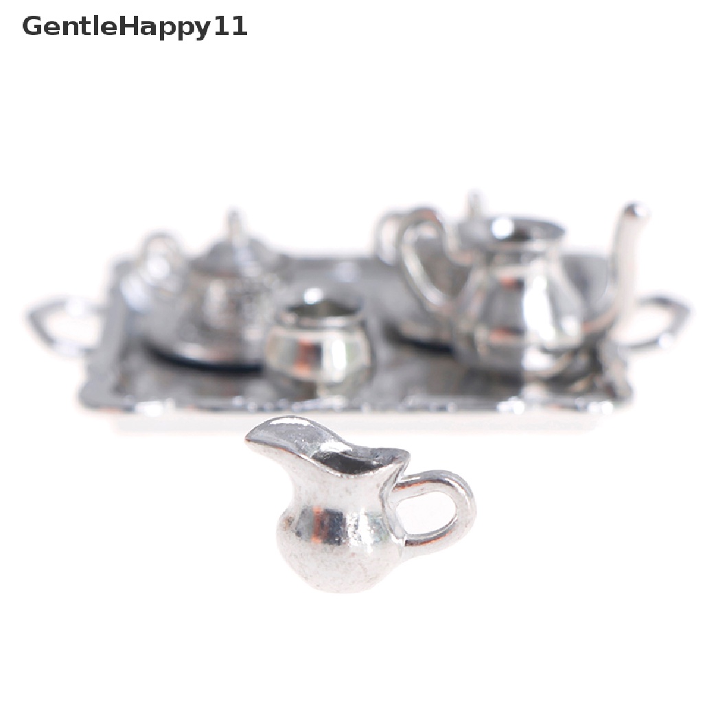 GentleHappy 10pcs 1/12 Dollhouse Miniature Silver Metal Tea Coffee Tray Tableware Set id