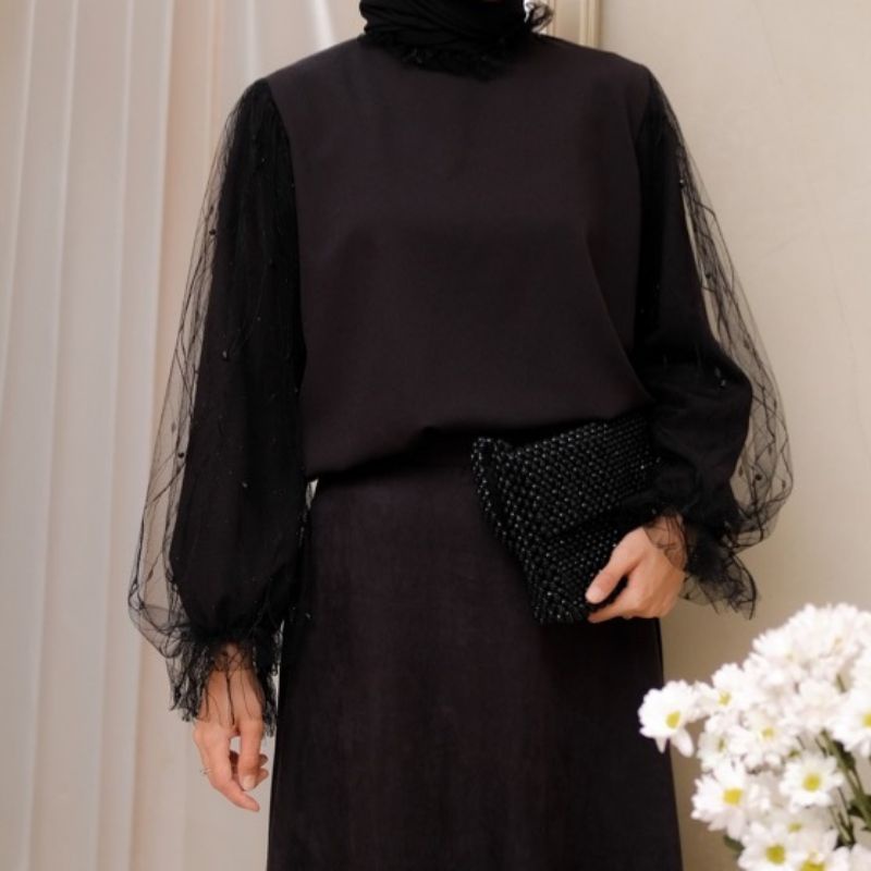 VERONICA BLOUSE / ATASAN TULLE WANITA TERBARU DENGAN MUTIARA
