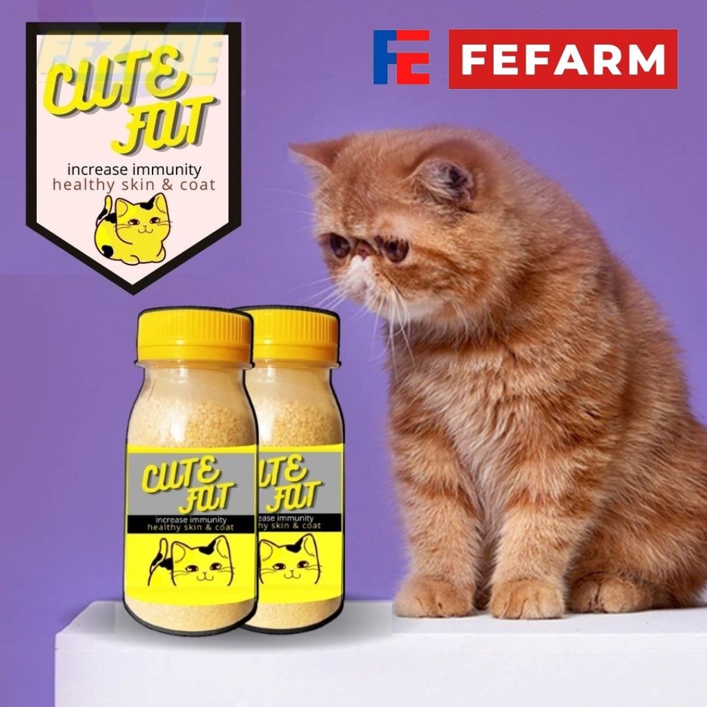 CUTE FAT - Vitamin Penggemuk dan Bulu Kucing Penumbuh Bulu Kucing Pelebat Bulu Obat Bulu Rontok FEFARM