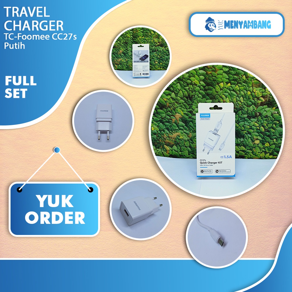 42495 | TC-Foomee CC27s Putih | Quick Charger KIT Foomee CC27s 1.5A for Micro USB