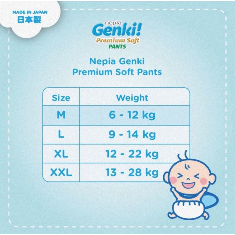 Nepia Genki Premium Soft Pants M58 - Popok Bayi Sekali Pakai