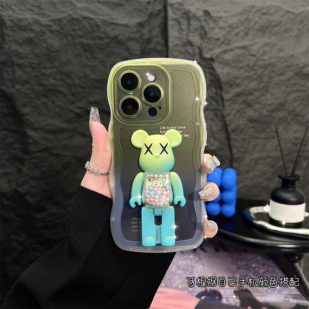 Casing Spin Stand Beruang Kekerasan Mewah Untuk iPhone 14 Pro MAX Plus Case iPhone 13 12 11 Pro MAX X X/XS MAX XR Aesthetic Warna Gradasi Tertutup Penuh Perlindungan shockproof TPU soft bac