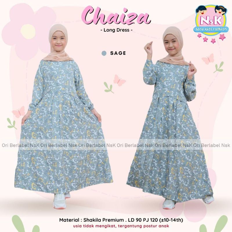 Chaiza Maxy Kids Terbaru Gamis Shakilla Motif Bunga Anak Perempuan Gamis Remaja Tanggung Usia 10 - 1
