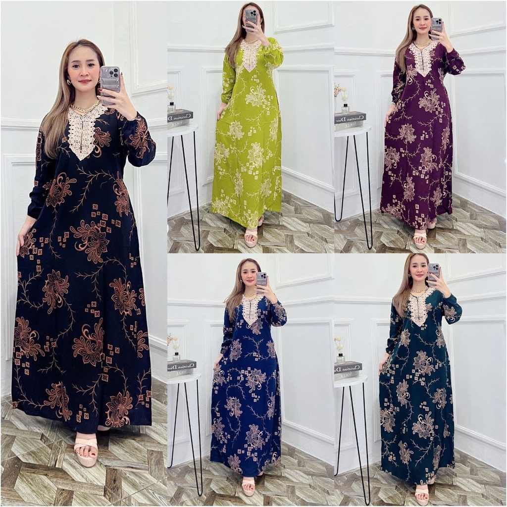 Baju Daster  Gamis Long Dress Longdress  Longdres Arab Arabian  Renda Dubai  Zema Renda Lengan Panja