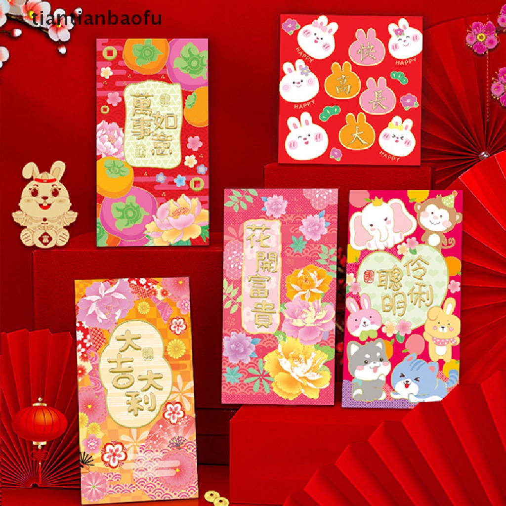 [tiantianbaofu] 6 Pcs 2023tahun Kelinci Cina Amplop Merah Kreatif Musim Semi Festival Ulang Tahun Pernikahan Anak Hadiah Beruntung Uang Amplop Merah Paket Butik