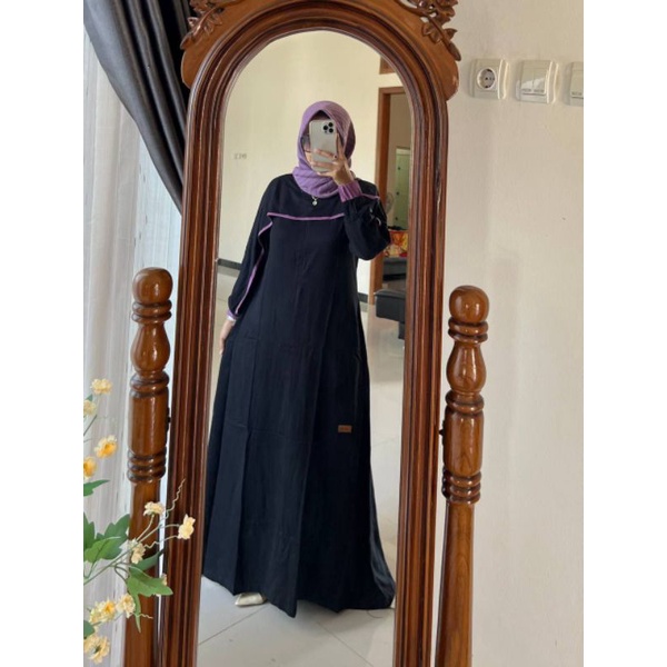 Gamis Saulin Store Ori Terbaru Busui Dress Hitam List Merah Twill Uniqlo