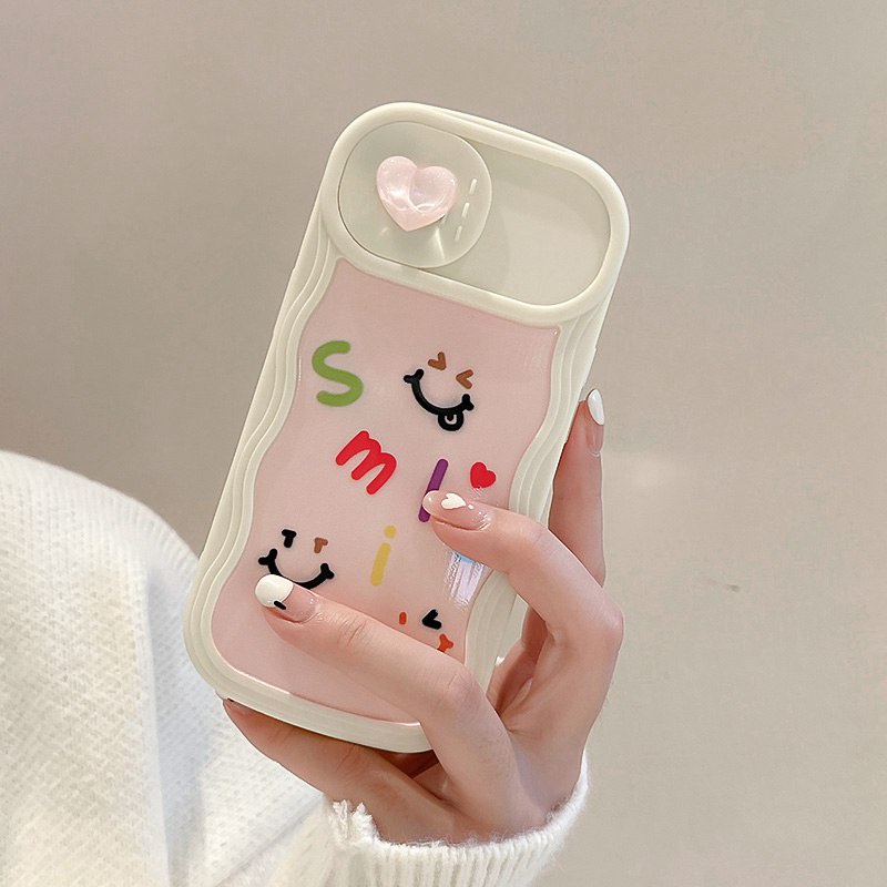 INS Smile Love Doll Push The Window Cover Soft Case iP iPhone 11 12 13 14 Pro Max + Plus Wavy Casing Apple