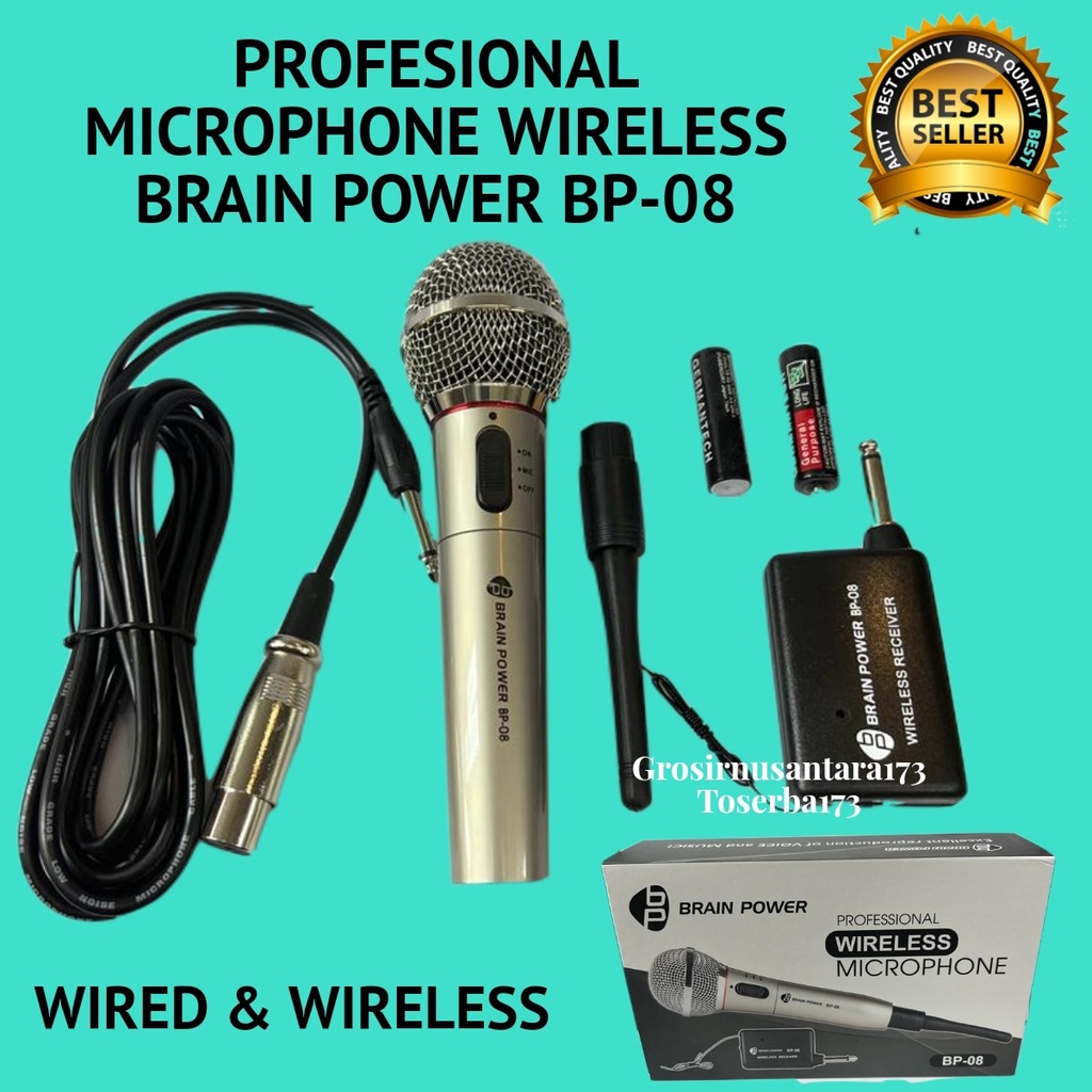 Microphone Wireless Proffesional Brain Power BP-08 - Mic Wireless dan Kabel - Microphone Wired & Wir