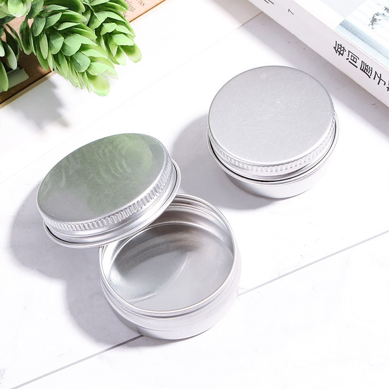 1pc Kotak Kaleng Kaleng Kaleng Bulat Metal Aluminium Silver Kosong Kosmetik Cream Jar Case Ulir Sekrup Tutup Lip Balm Wadah