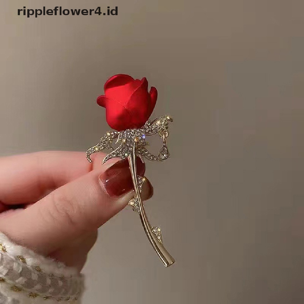 {rippleflower4.id} Mawar Merah Bros Pin Wanita Lencana Kerah Pin Gadis Mantel Jas Baju Dekor~