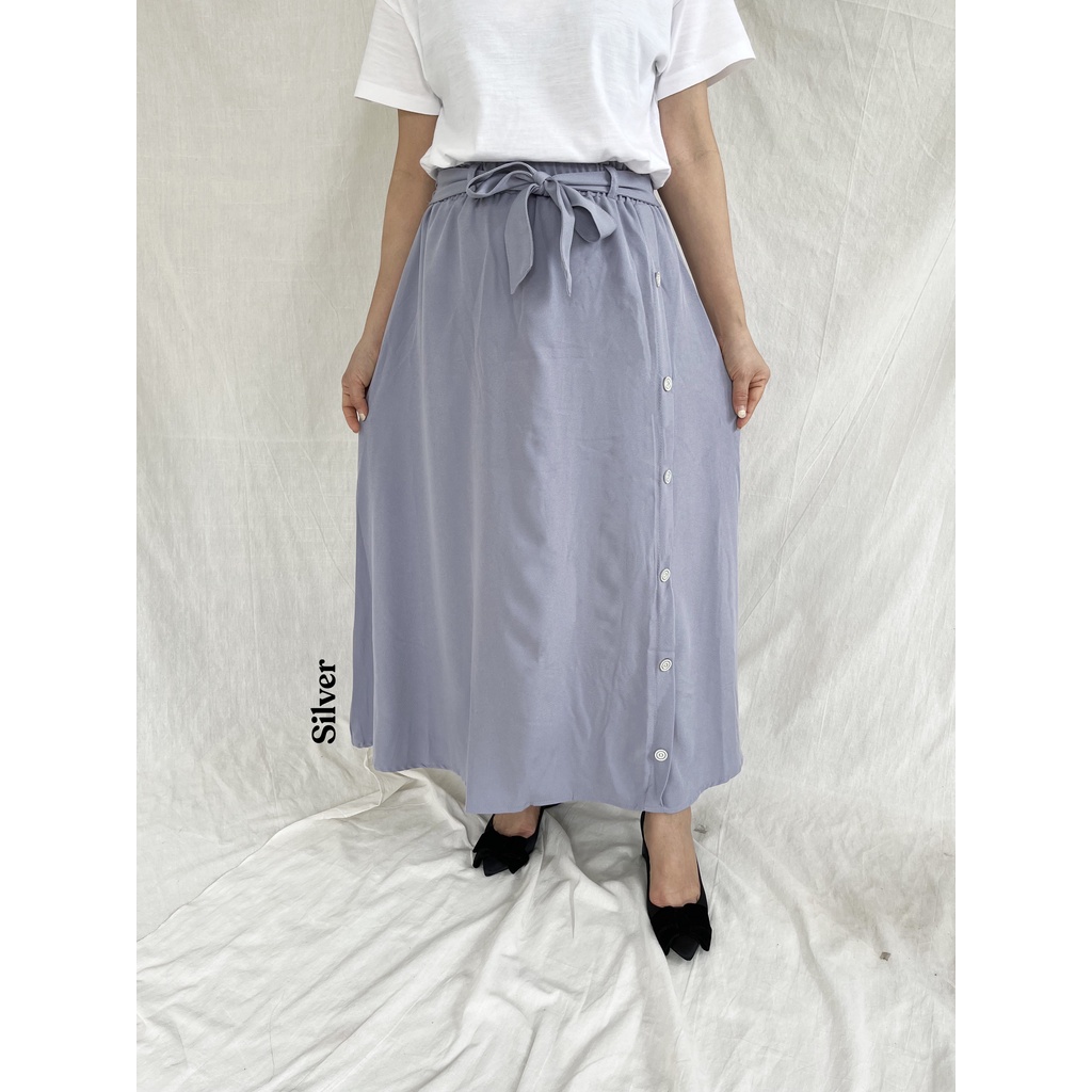 ZOYA SKIRT - ROK KANCING BUTTON SKIRT POLOS BASIC BAHAN SHAKILA PREMIUM