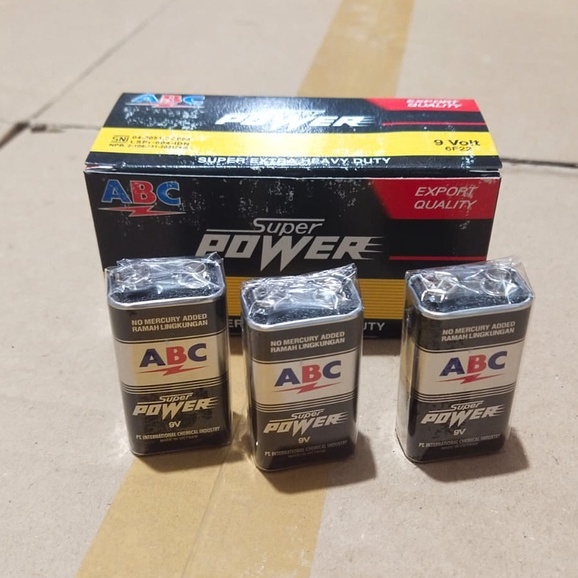 Baterai ABC Super Power 9 Volt (1 PACK isi 12 BUAH) / Batere 9 V / Batre 9V / Battery