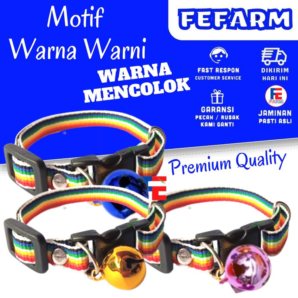 Kalung Kucing Lonceng 14mm Cats Motif Pelangi Warna Cerah Untuk Anabul Kesayangan FEFARM