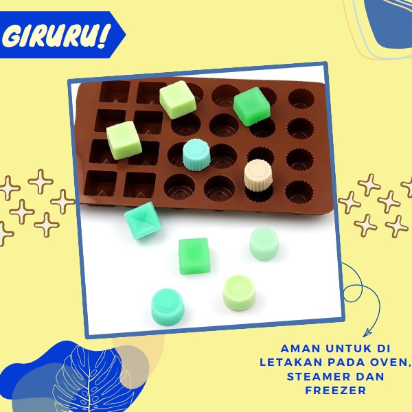 Cetakan Coklat 3 Motif Cetakan Molds Silicone tahan panas Serbaguna / Cetakan Coklat  24 Grid Coklat Pudding Jelly