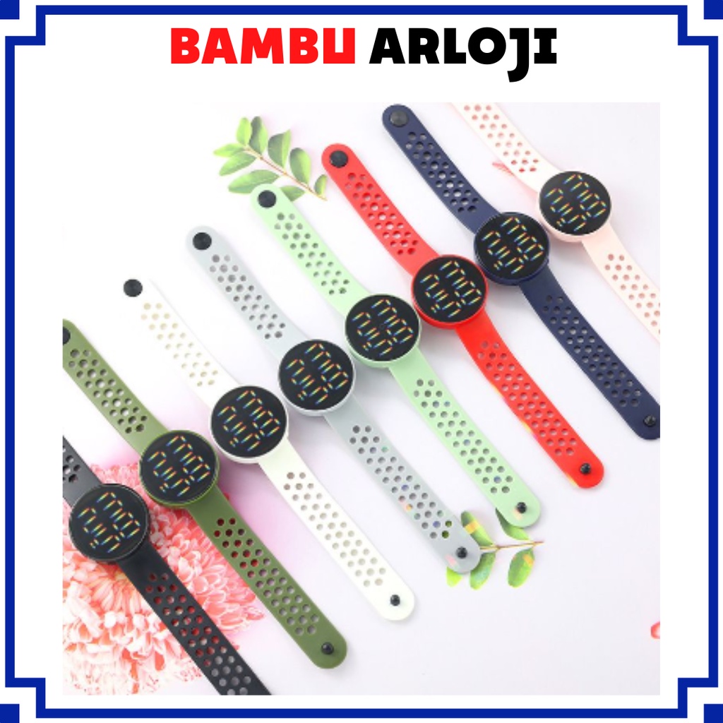 BAJ Jam Tangan LED BULAT Digital Pria Wanita Rubber Electronic Fashion Model Smartwatch Couple Anak Remaja Import Premium motif Bolong RM005