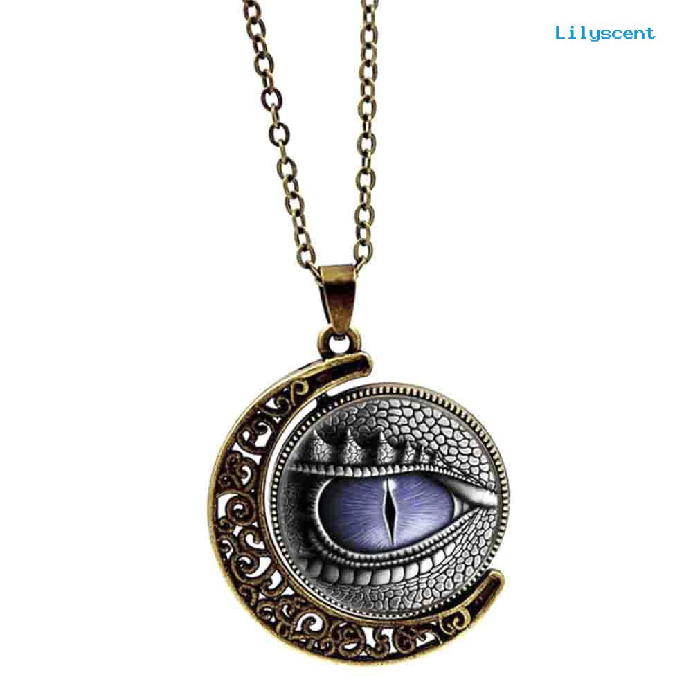 [LS]Unisex Rotatable Dragon Eye Hollow Moon Pendant Rantai Panjang Kalung Perhiasan