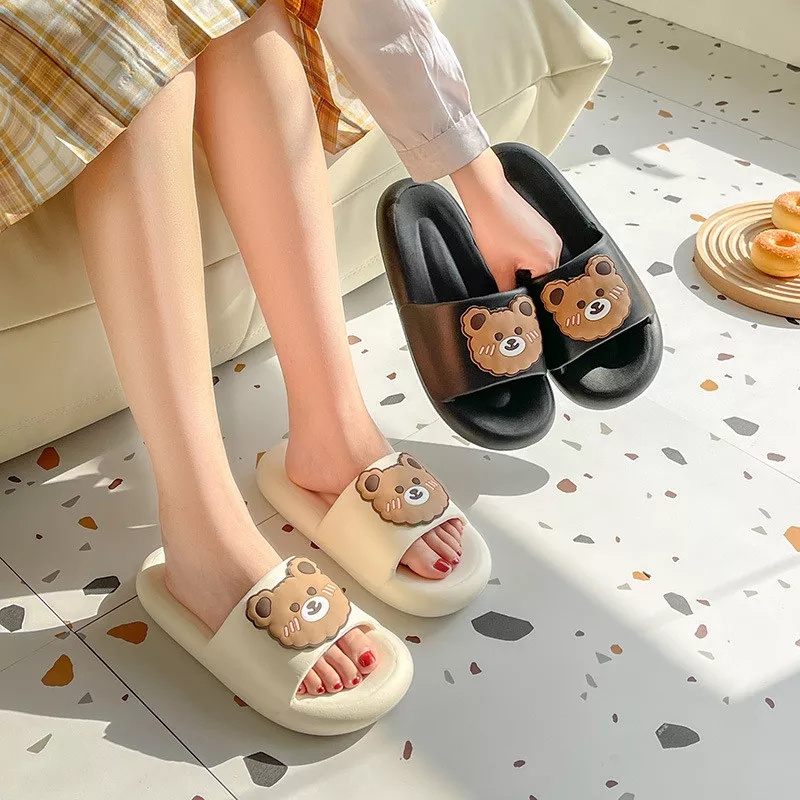 Sandal Slop Wanita EF25 Rubber Sandal Fashion Trendy Motif Bear Lucu Real Pict ACC