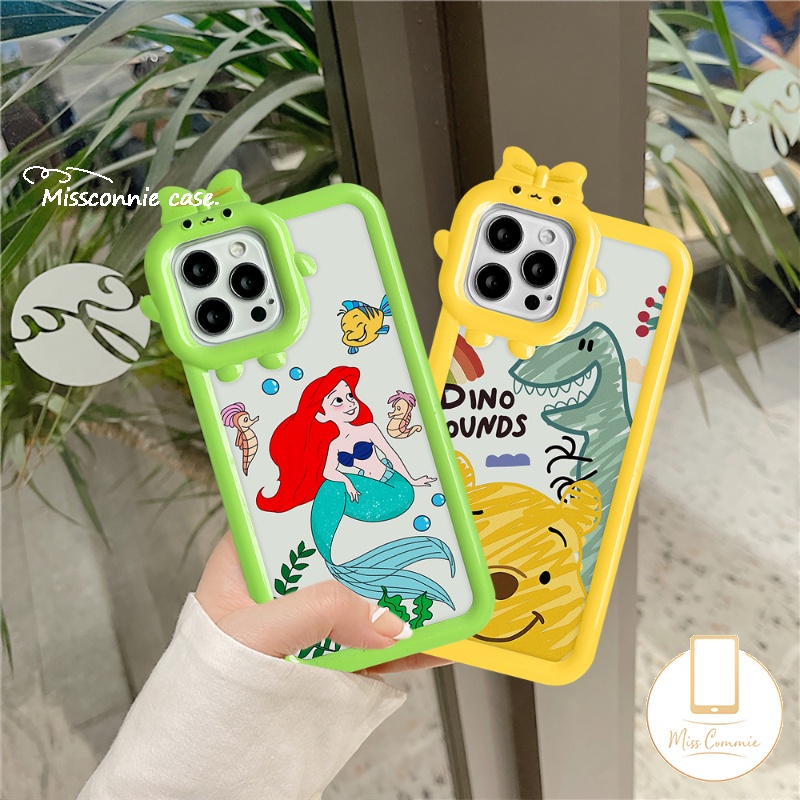 IPHONE Case Cocok Untuk Iphone8 7 6s 6 Plus 11 13 12 14 Pro Max XR XS Max 14 Plus X SE 2020 3D Bow-knot Little Monster Lensa Soft TPU Lucu Disney Mermaid Kartun Winnie the Pooh Cover