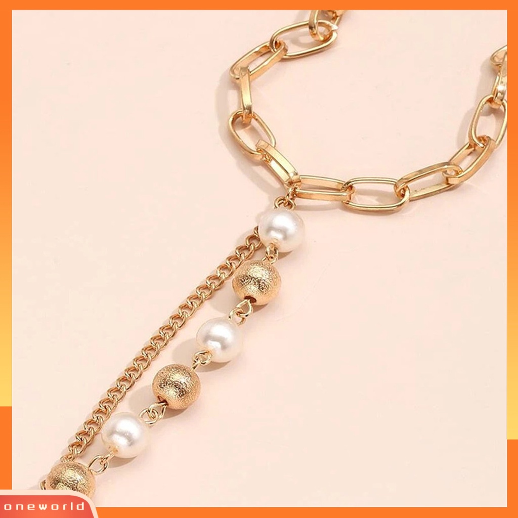[ONE] Wanita Gelang Mutiara Imitasi Stainless Terhubung Patchwork Gelang Circlet Set Aksesoris Tangan