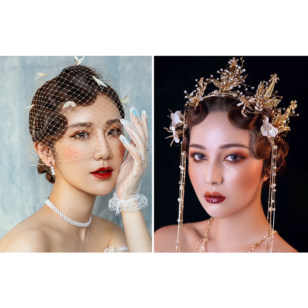 Vintage Bergelombang Poni Palsu Potongan Rambut Wig Potongan Gelombang Antik Retro Cheongsam Hiasan Kepala Untuk Pengantin Pernikahan Aksesoris Rambut