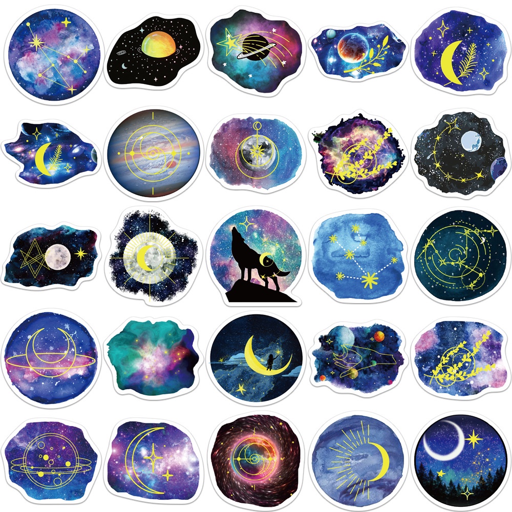 50pcs/set Moonlight Planet Graffiti Stiker Koper Laptop Notebook Gitar DIY Stiker Tahan Air