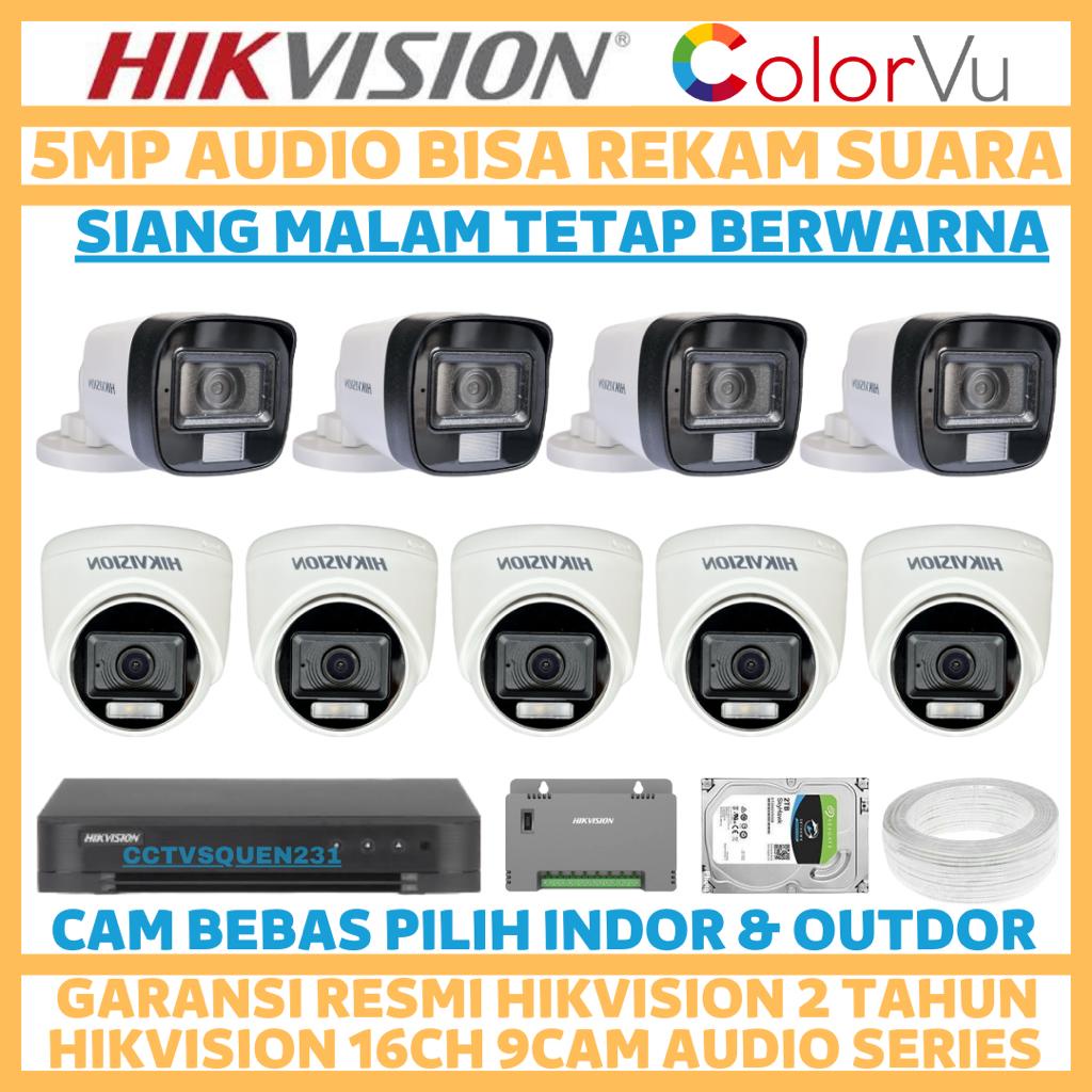 PAKET CCTV HIKVISION COLORVU 5MP 16 CHANNEL 9 CAMERA AUDIO SERIES TURBO HD