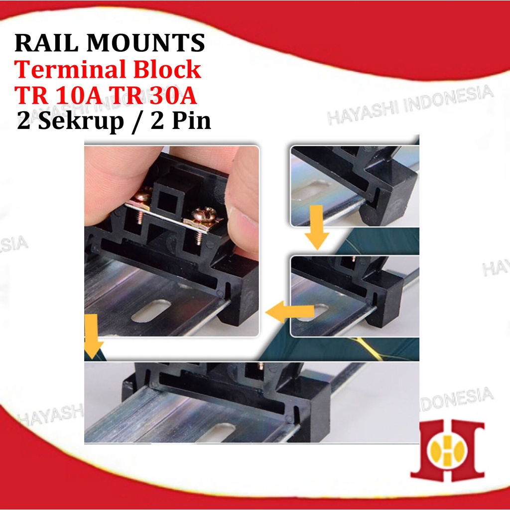 Din Rail Terminal Block Blok Konektor Kabel 2 Pin Sekrup 10A 30A-5pcs