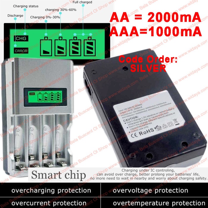 

FAST CHARGER BATERAI AA AAA GREEN LCD INDICATOR DISPLAY AUTO POWER OFF