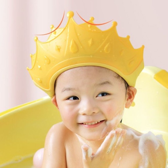 Penutup Kepala Mandi Anak Motif Baby Shower Cap Topi Keramas dengan Pelindung kuping Rambut / TOPI KERAMAS MAHKOTA