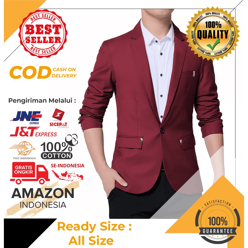 BLAZER BLAZZER JAS PRIA COWOK WARNA MERAH KEREN BAHAN TEBAL ELASTIS SLIM FIT NYAMAN DIPAKAI PREMIUM ASLI