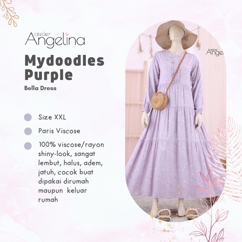 (Size S, 2XL) Mydoodles Dusty Purple Bella Dress Atelier Angelina My doodle doodles Agustus