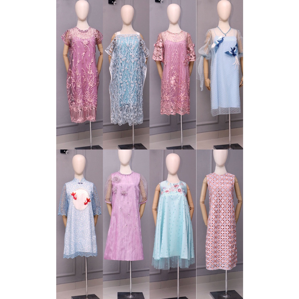 Dress Gaun Baju Pesta Simple Arisan Lebaran Imlek Hijab Rosegold Putih Emas Biru Lavender Lilac Bord