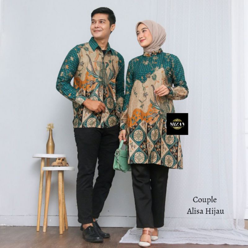 COUPLE BATIK ALISA/ TUNIK BATIK WANITA LENGAN PANJANG/ KEMEJA BATIK PRIA LENGAN PANJANG/ COUPLE BAJU