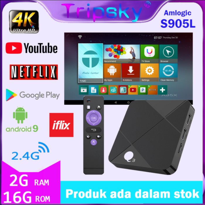 Android Box Tv Ram 2GB 16GB Rom Q3 Android 9 STB Tv Box 4K Smart Tvbox HEMAT