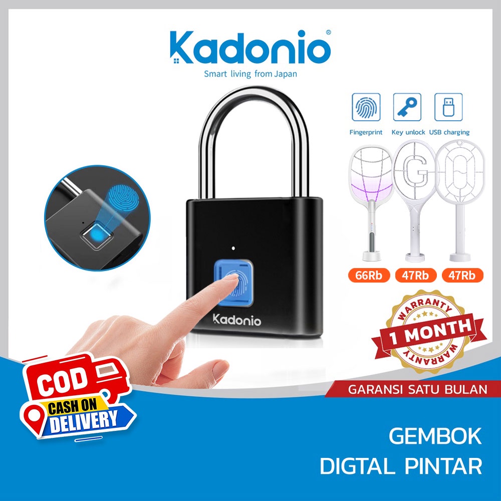 Premium (Mount) Kadonio kunci gembok sidik jari Smart Fingerprint Padlock Security gembok pagar