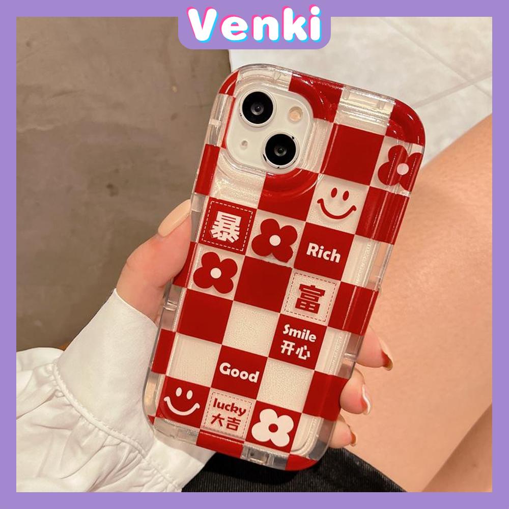 Case For iPhone 14 Pro Max TPU Soft Jelly Airbag Clear Case Wine Red Checkerboard Smiley Flowers Camera Protection Shockproof For iPhone 14 13 12 11 Plus Pro Max 7 Plus X XR