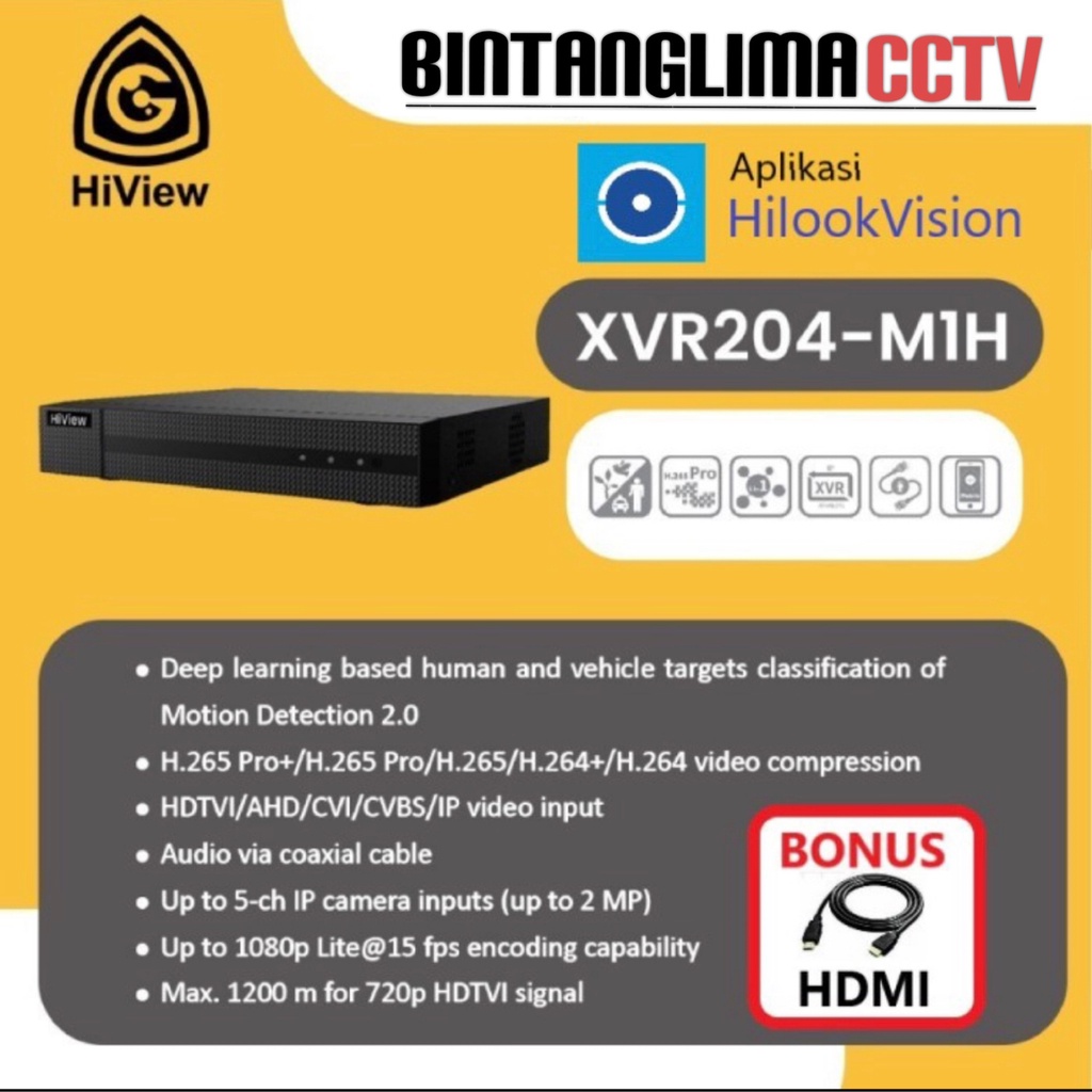 DVR HIVIEW 4CH 4 Channel 2MP 1080p XVR204-M1H H.265 Bonus HDMI