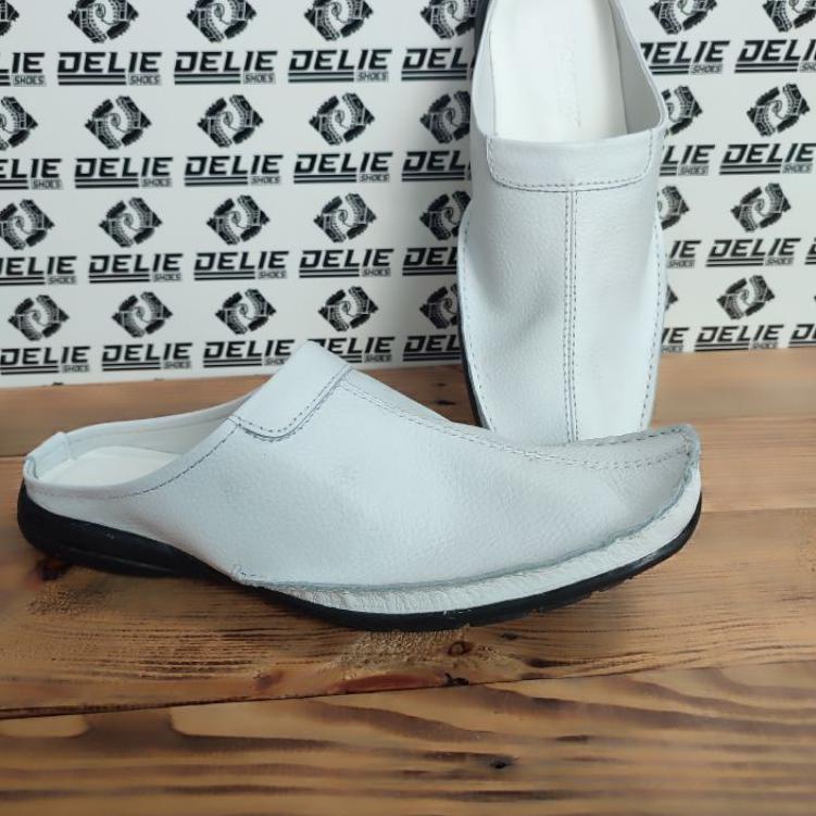 K99D Sepatu sandal bustong pria putih kulit asli/sandal sepatu slop pria kulit RHG
