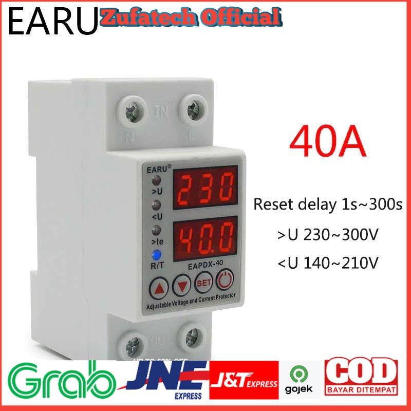 BEVAV MCB Digital Din Rail Over Under Voltage Protection Self-recoverable 220V 40A - 7RHXN0WH