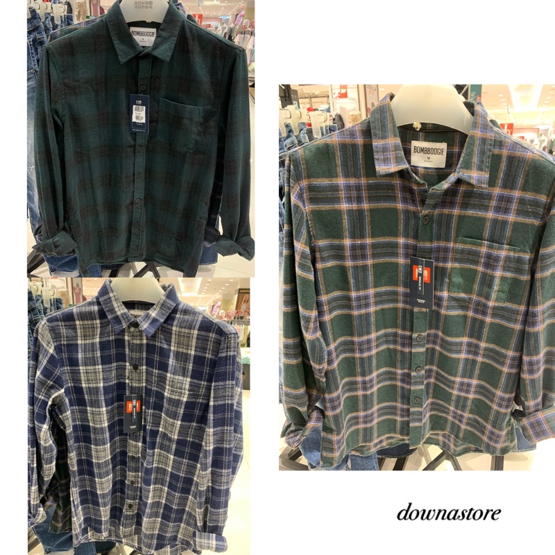 kemeja pria flanel lengan panjang bombboogie (S-XL)
