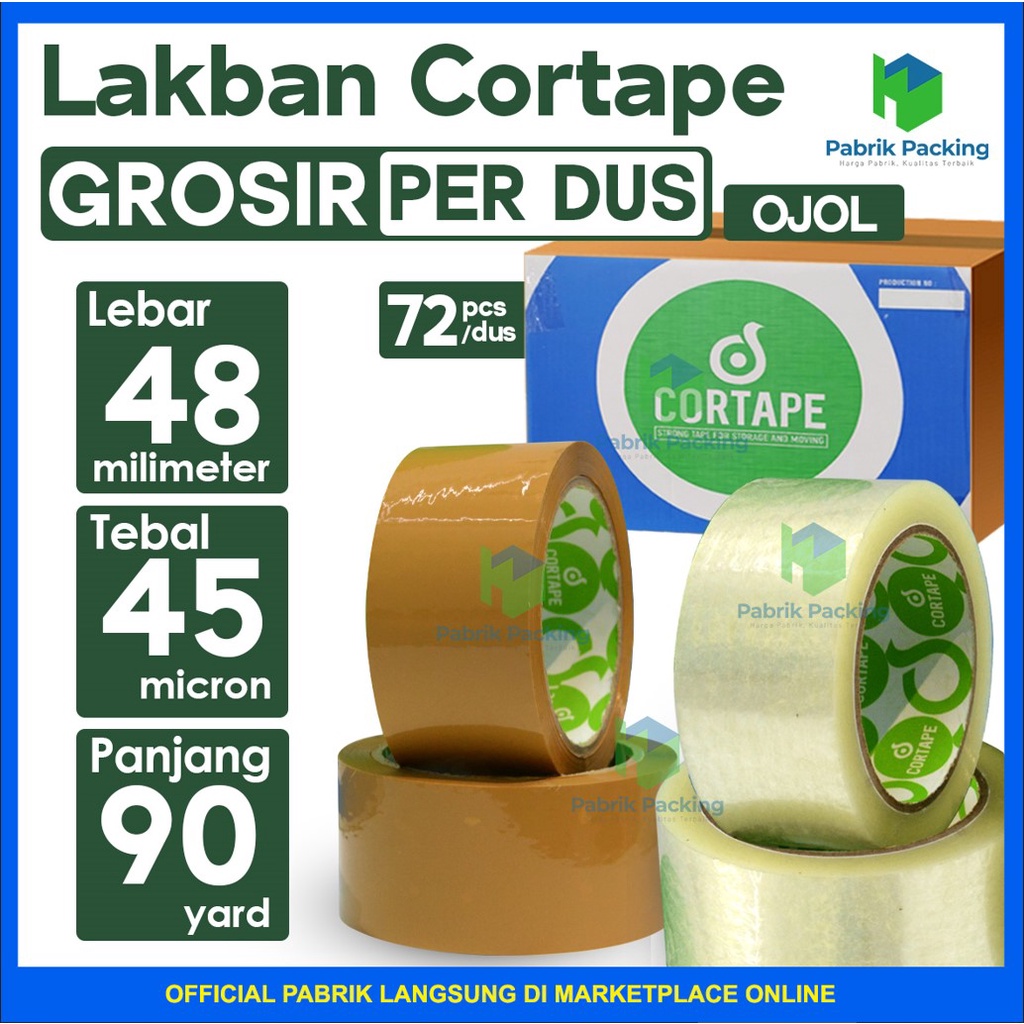 

Lakban / Isolasi Cortape Ukuran 48mm x 90yard Per DUS Khusus Gojek / Grab