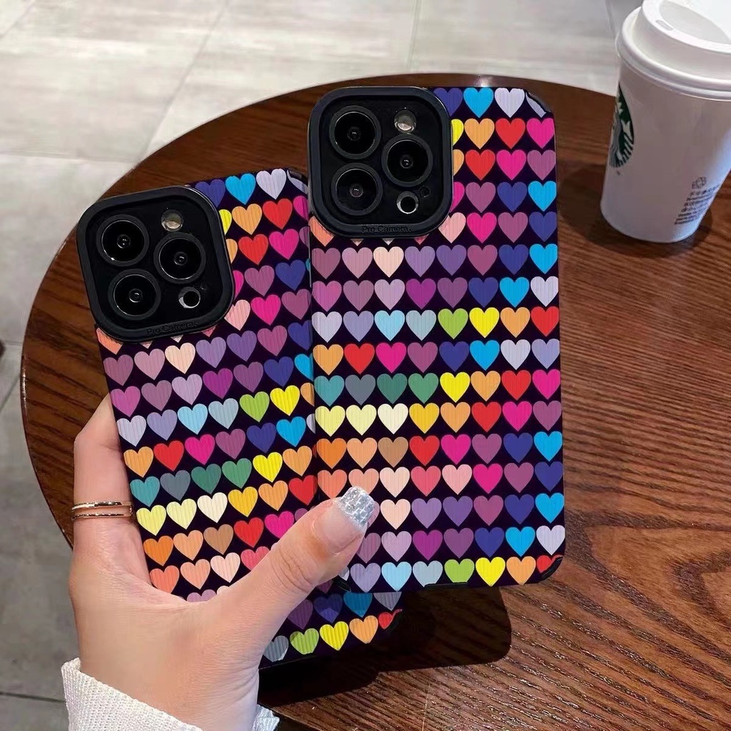 Ins Trendy Cinta Warna-Warni Cocok Untuk Iphone14 14pro 14Plus 14prm iPhone 13 13pro 13prm iPhone 11 7Plus 8Plus Xr XS 12 Pro Max Empat Sudut Casing Ponsel Tahan Guncangan