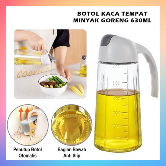 Botol Kaca Minyak Goreng 630ml / Bottle Oil Pot 630 ml Wadah Tempat Penyimpanan Bumbu Dapur Cuka Masak Kecap Asin Manis Saus Minyak Wijen Dengan Tutup Otomatis Automatic Multifungsi Anti Tumpah