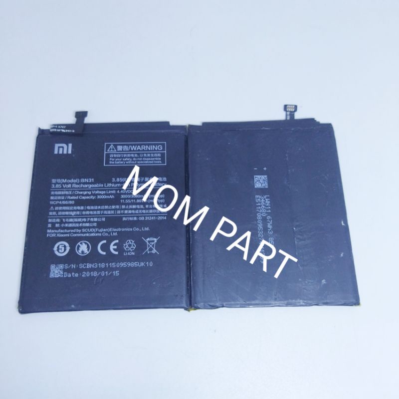 BATRE BATERAI XIAOMI REDMI MI5X MIA1 NOTE 5A NOTE 5A PRO BN31 BN 31 ORIGINAL COPOTAN