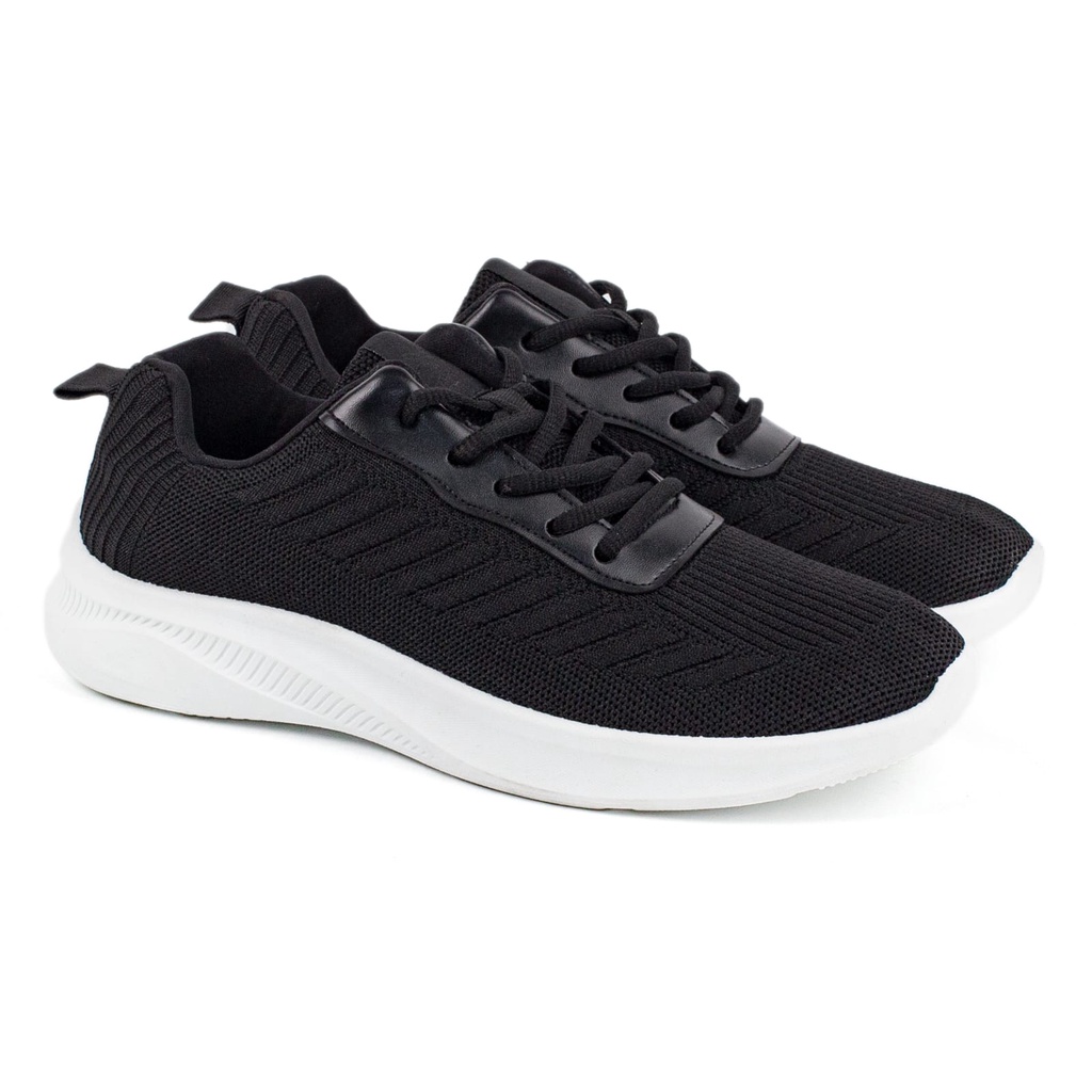 Sepatu Pria Rajut Import Sport Shoes Casual Fashion Motif Hitam Putih Pakai Tali SP902