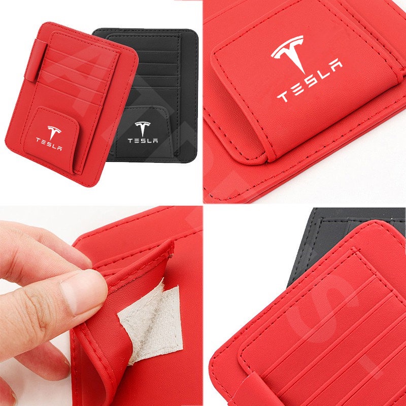 Car Sun Visor Card Organizer Tempat Klip Kacamata Hitam Kulit Untuk Tesla Model 3y S X