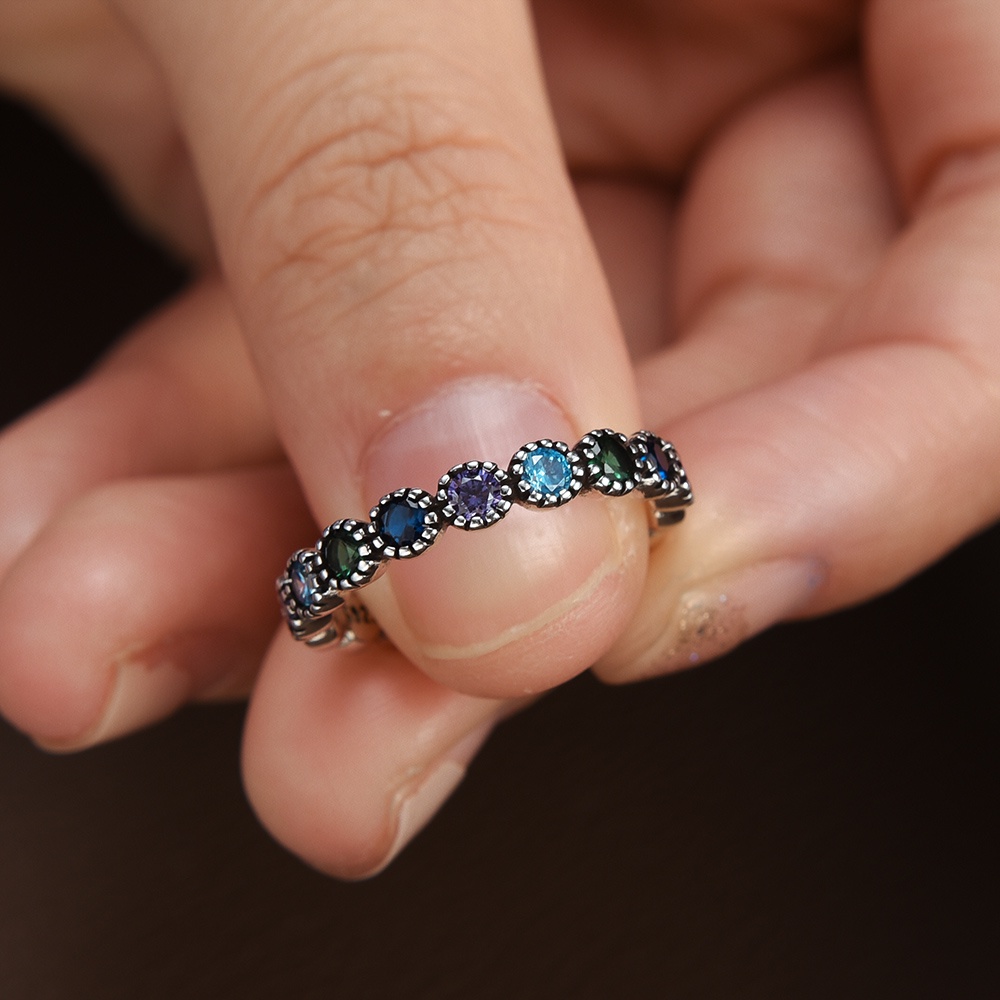 Vintage Retro Sederhana Trendi Warna Perak Tembaga Bunga Cincin Adjustable Warna-Warni Zirkon Batu Rings Wanita Aksesoris