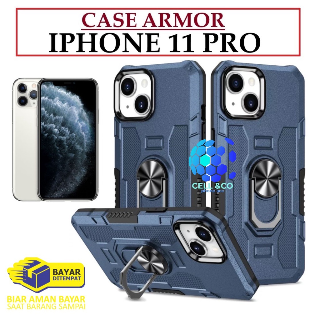 Case Armor IPHONE 11 PRO Iring Cincin Magnetic Kesing Hp Protect kamera Premium Hard Case Standing Robot Pelindung Kamera